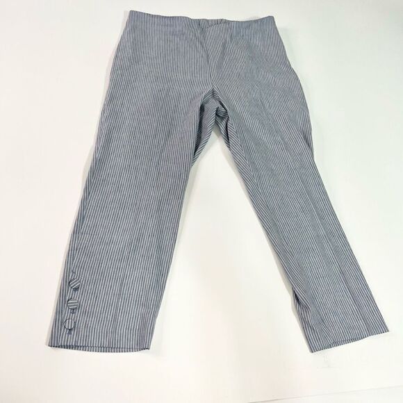 J. Jill Pants Linen Stretch Women L Striped Elastic Waist Button Detail Ankle - Picture 1 of 12